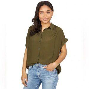 Madewell Green Crepe Daily‎ Drapey Button Up Top